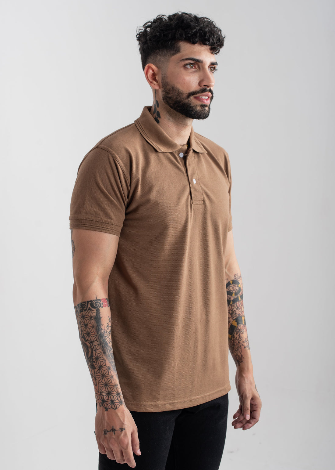 Men's regular fit fawn polo shirt with classic collar