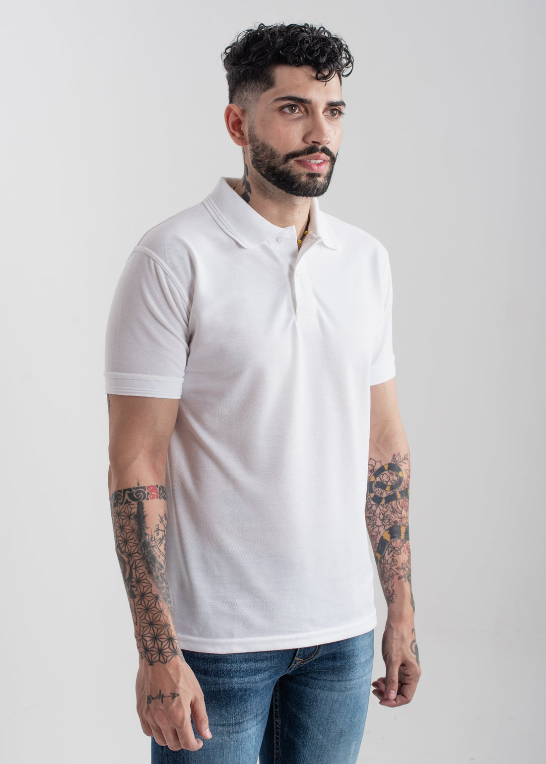 Men's regular fit white polo shirt with classic collar