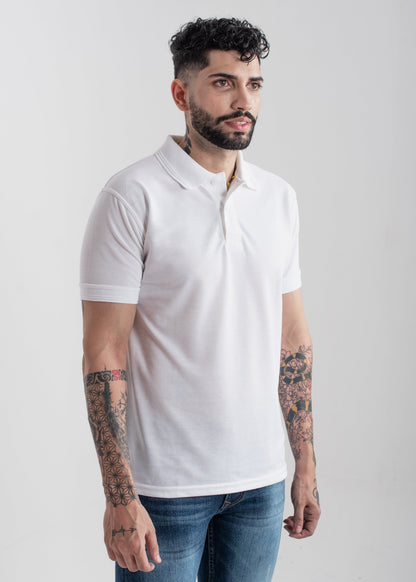 Men's regular fit white polo shirt with classic collar