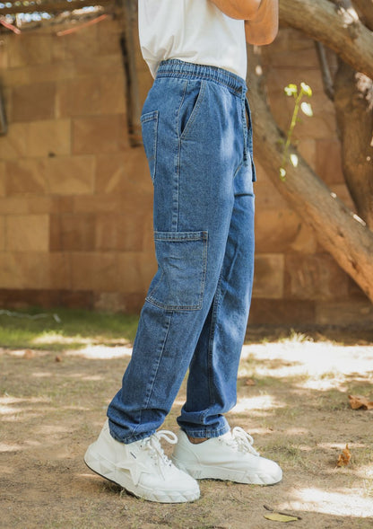 Men’s relaxed fit dark blue jog jeans with elastic comfort fit