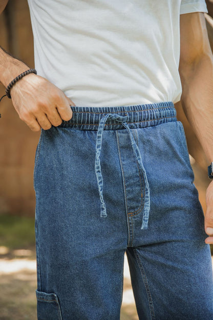 Men’s relaxed fit dark blue jog jeans with elastic comfort fit