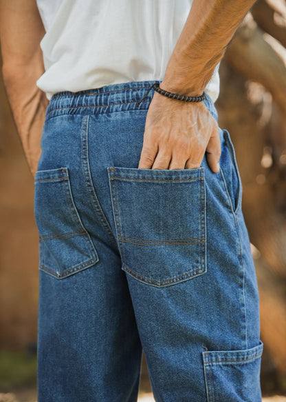 Men’s relaxed fit dark blue jog jeans with elastic comfort fit