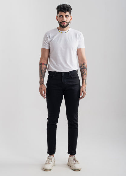 Men's slim fit jet black jeans with clean finish