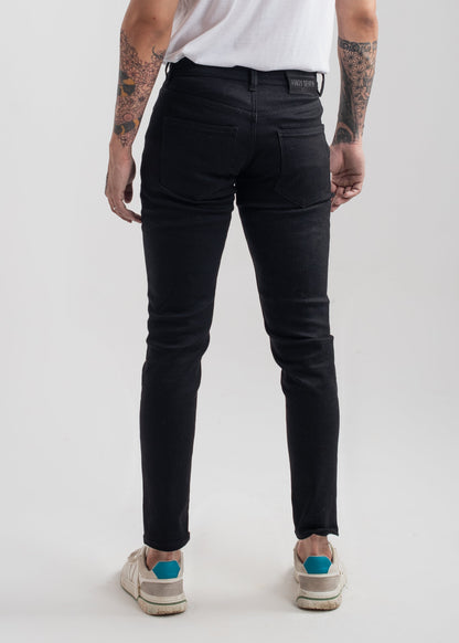 Men's slim fit jet black jeans with clean finish