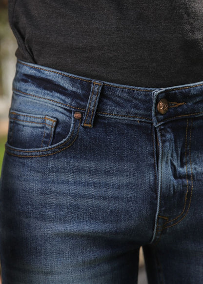Men’s Slim Fit Light Blue Jeans with Faded Wash Denim and Everyday Casual Style