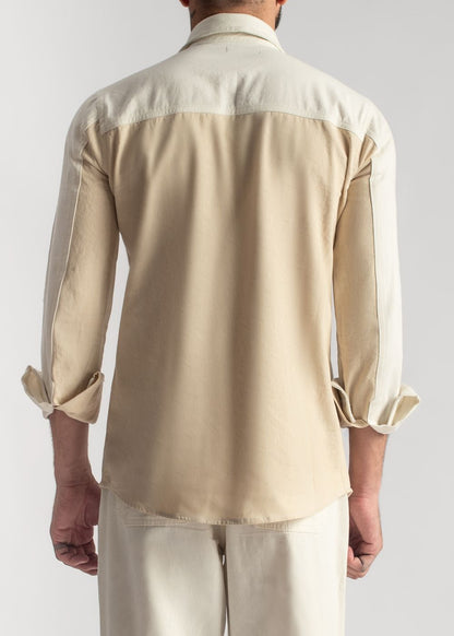 Men's two-tone beige shirt with contrast design and relaxed fit