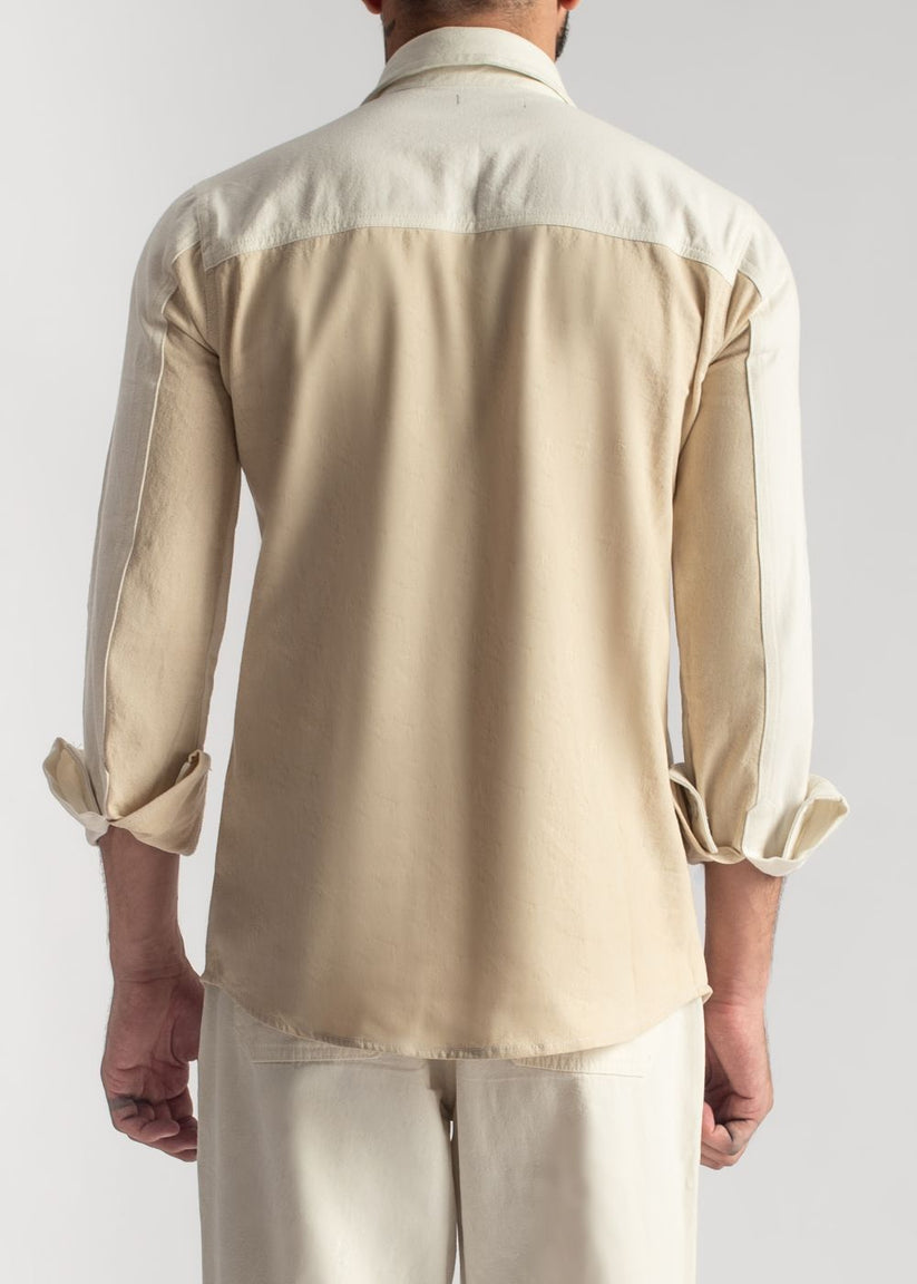Men's two-tone beige shirt with contrast design and relaxed fit
