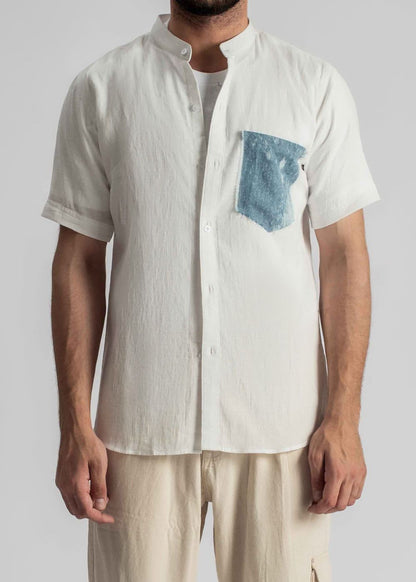 Men's white half sleeve summer shirt with relaxed fit and lightweight feel