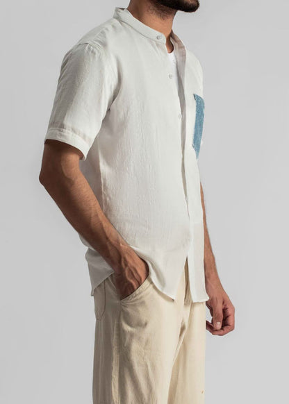 Men's white half sleeve summer shirt with relaxed fit and lightweight feel