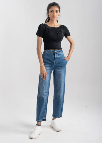 Mid Blue Pleat Jeans 