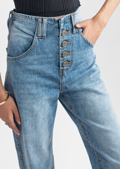 Mid Blue Wide Leg button jeans 