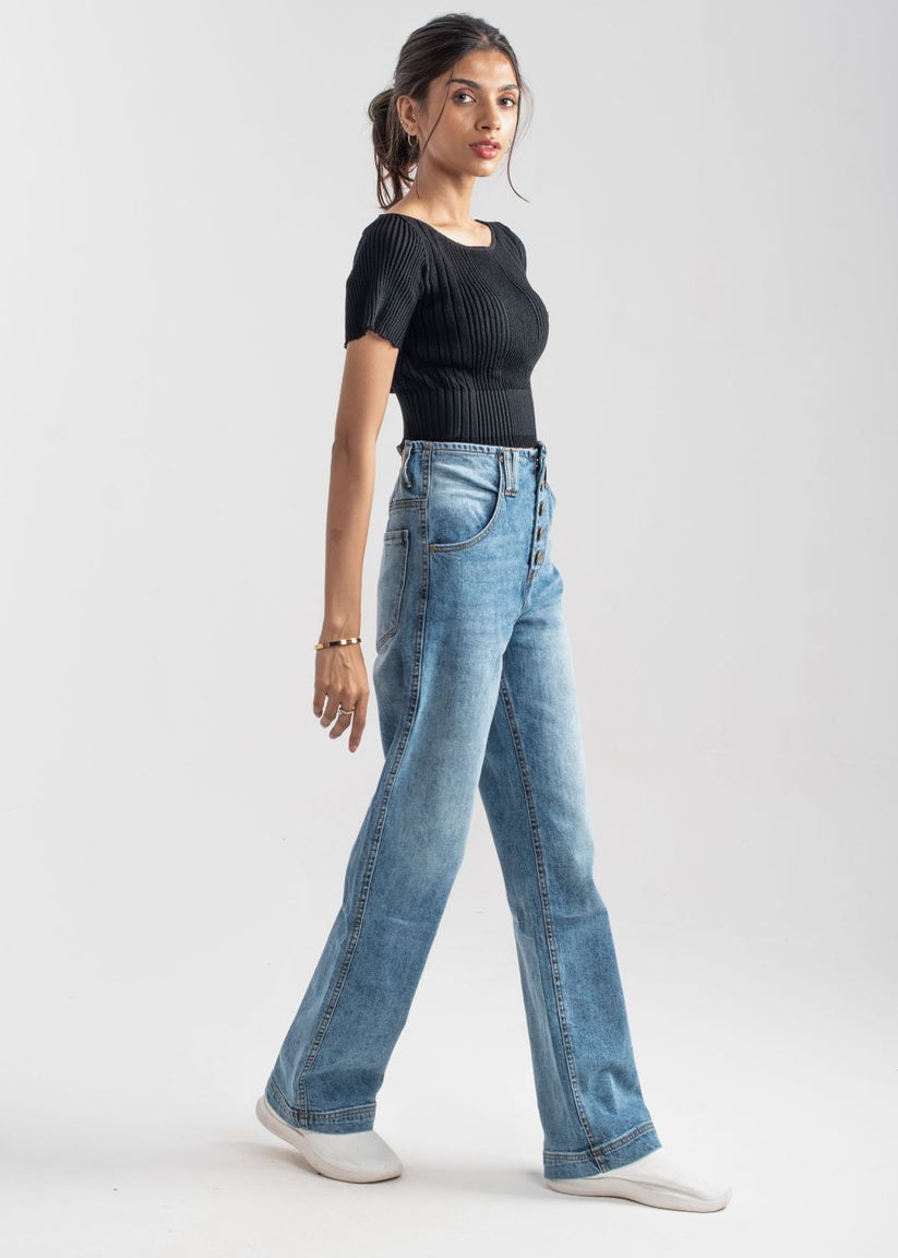 Mid Blue Wide Leg button jeans 