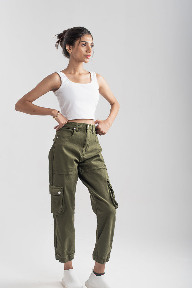 Olive Green Cargo Pants for Women 