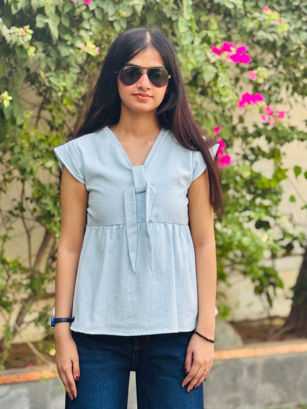 Peplum Bow Top Pastel Blue 