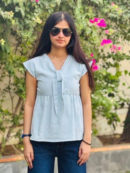 Peplum Bow Top Pastel Blue 