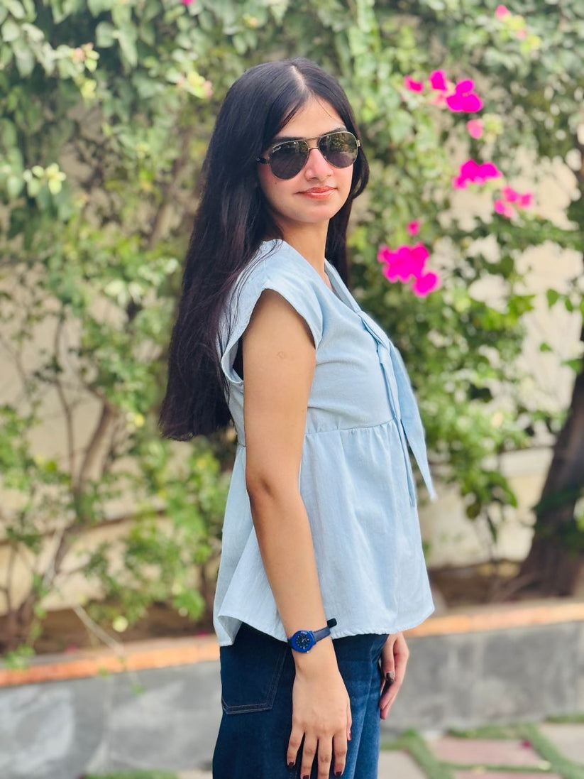 Peplum Bow Top Pastel Blue 