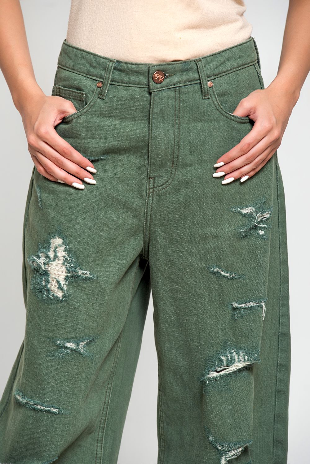 Ripped & Repair Olive Jeans Her 