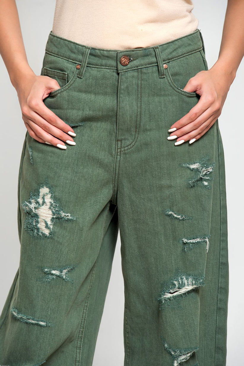 Ripped & Repair Olive Jeans Her 