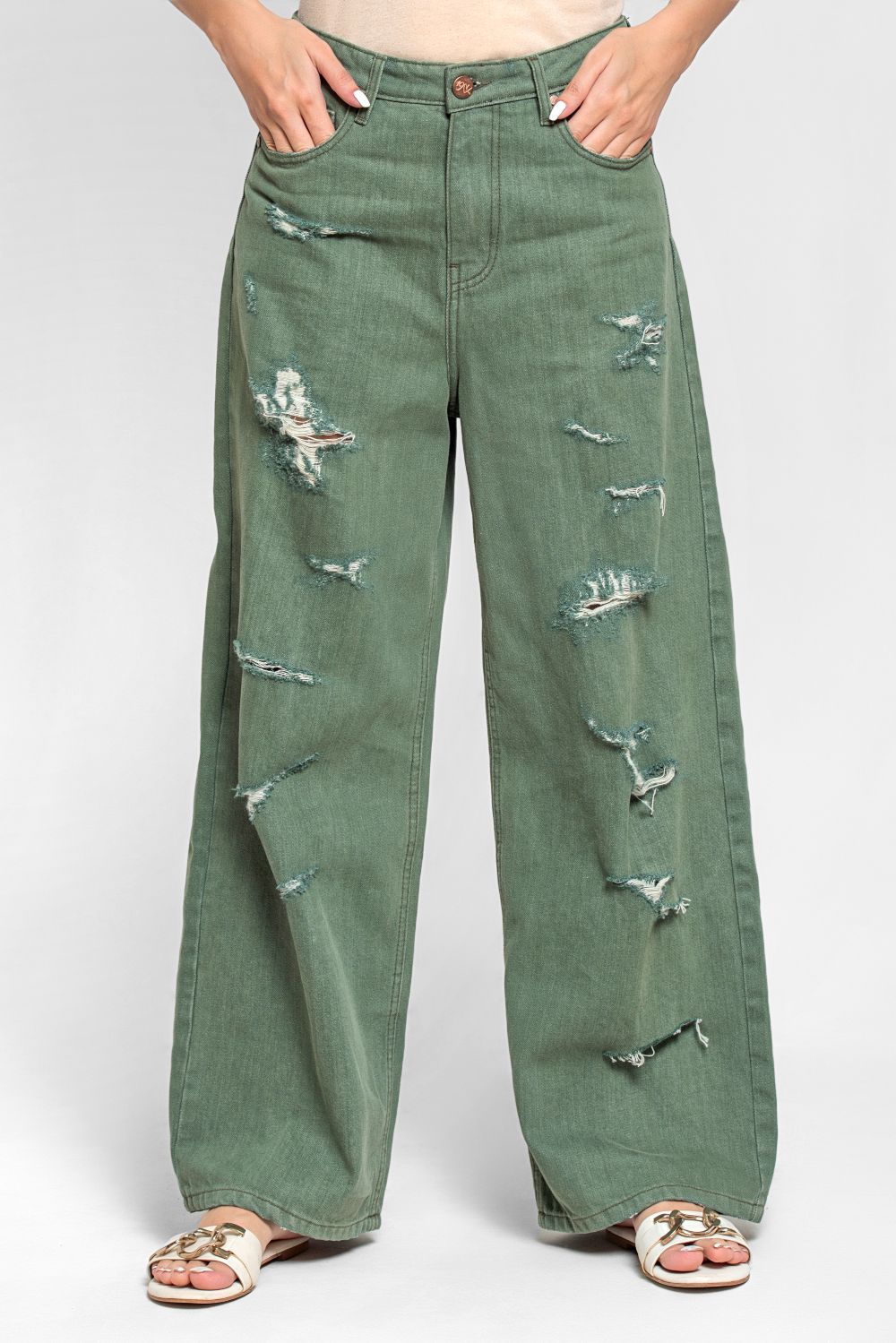 Ripped & Repair Olive Jeans Her 