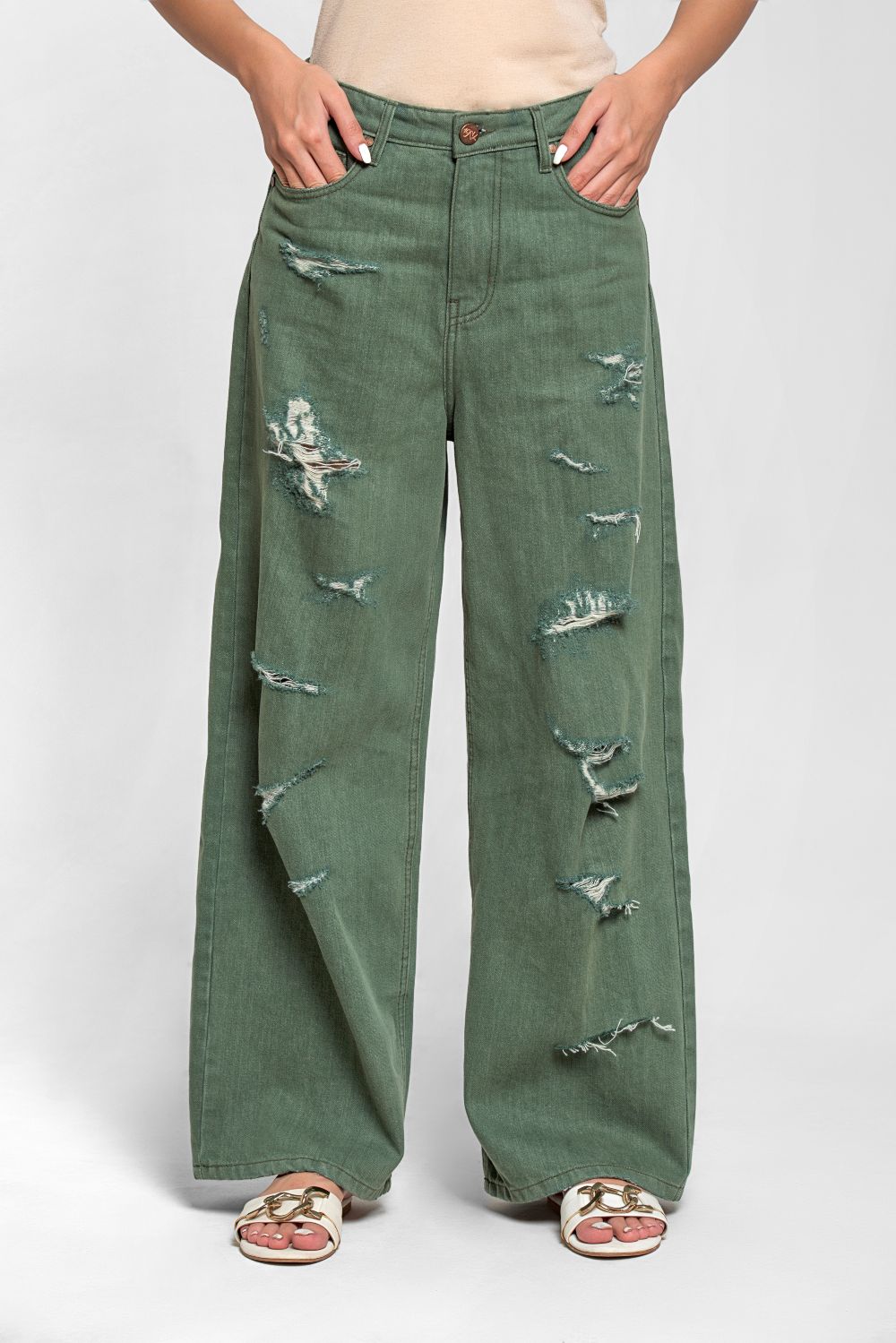 Ripped & Repair Olive Jeans Her 
