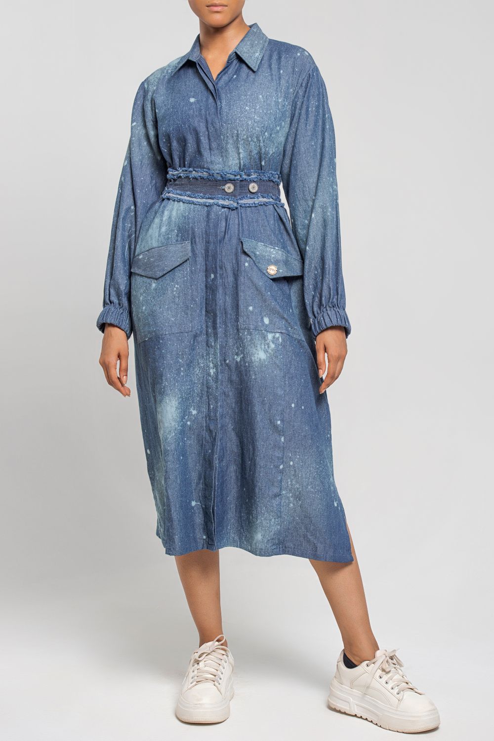 Trench Coat Tunic With Flap Pockets 