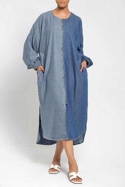 Two-toned zipper front long Tunic 