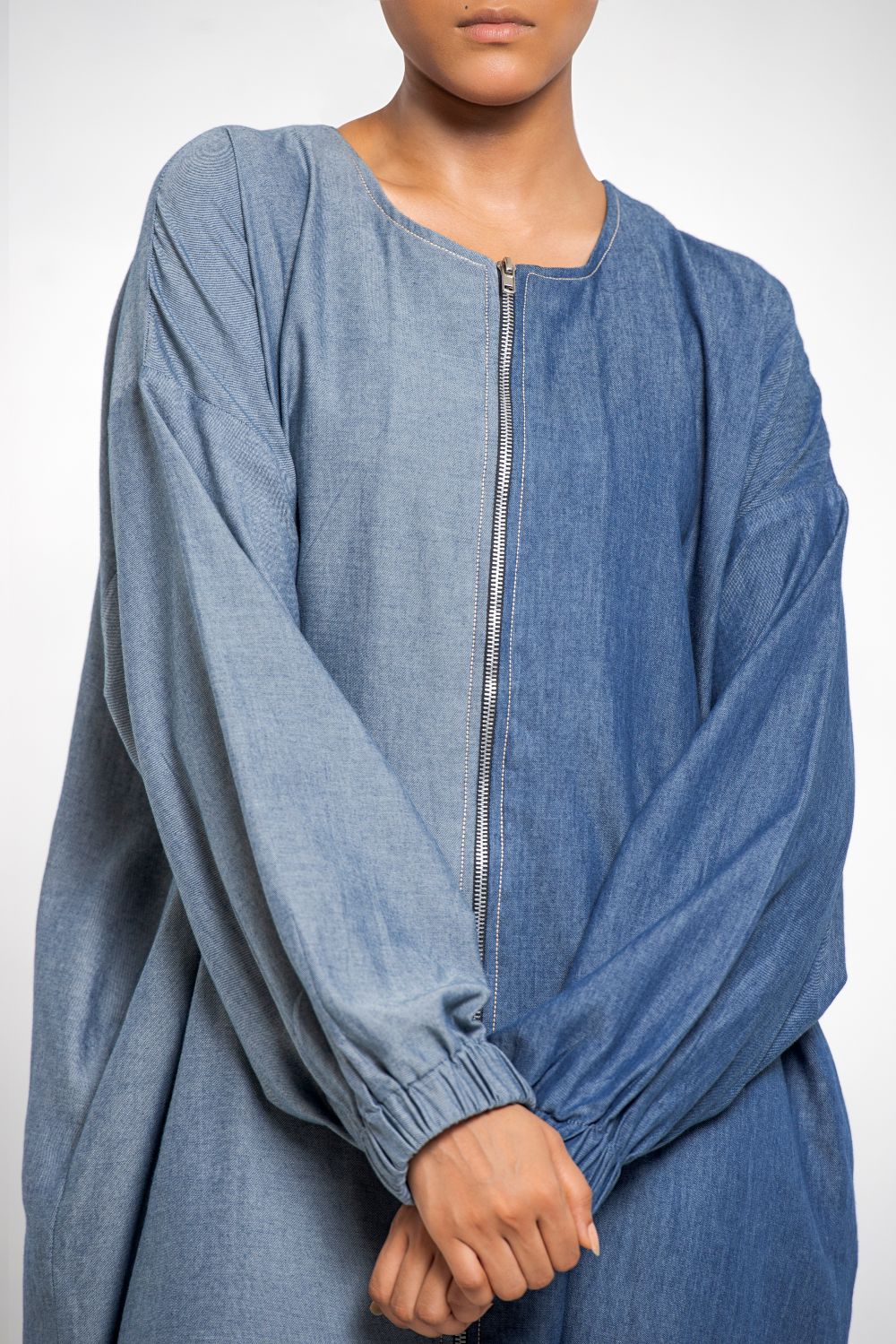 Two-toned zipper front long Tunic 