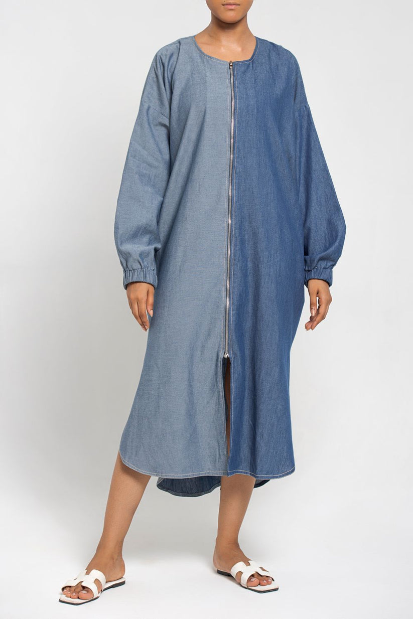 Two-toned zipper front long Tunic 