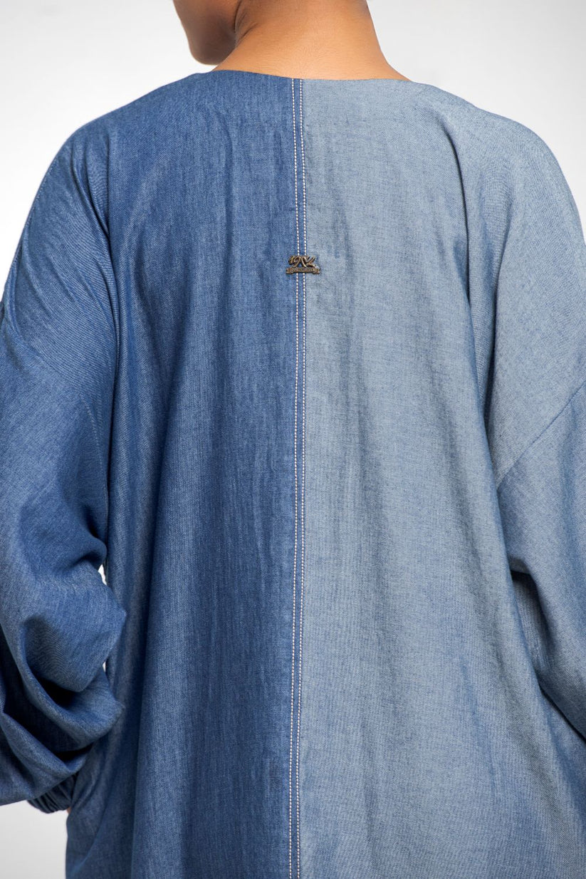 Two-toned zipper front long Tunic 