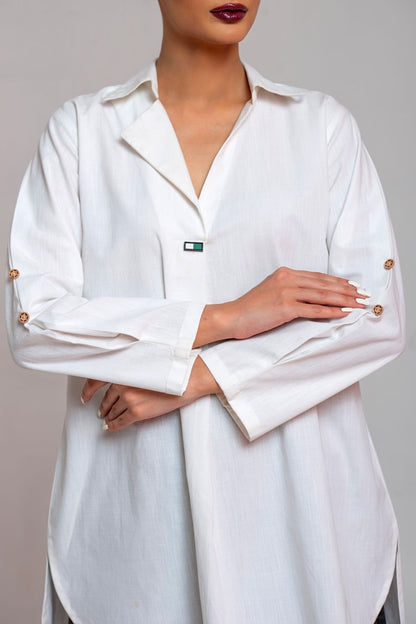 White Dual Pleat Mid Tunic 