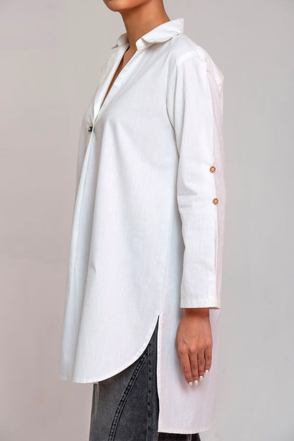 White Dual Pleat Mid Tunic 