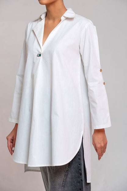 White Dual Pleat Mid Tunic 