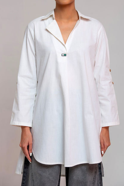White Dual Pleat Mid Tunic 