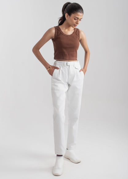 White Flap Pocket Jeans 