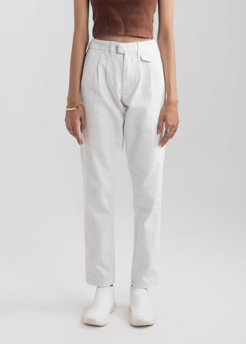 White Flap Pocket Jeans 