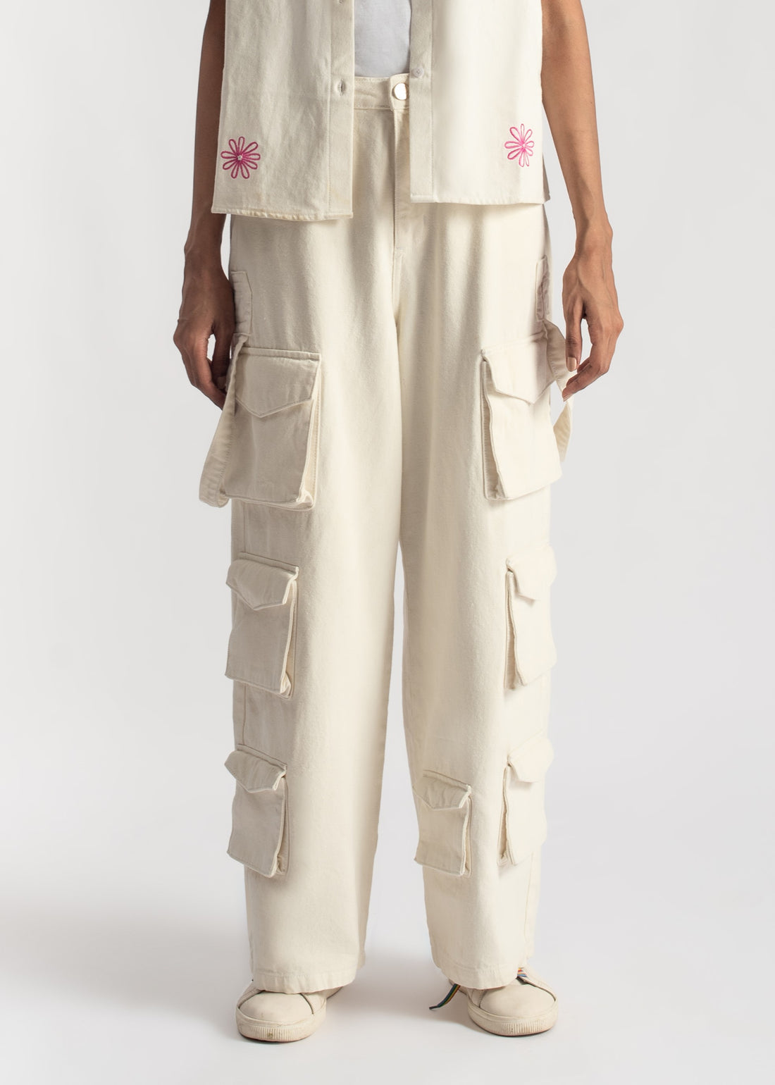 White Multi Pocket Cargo Jeans Women 