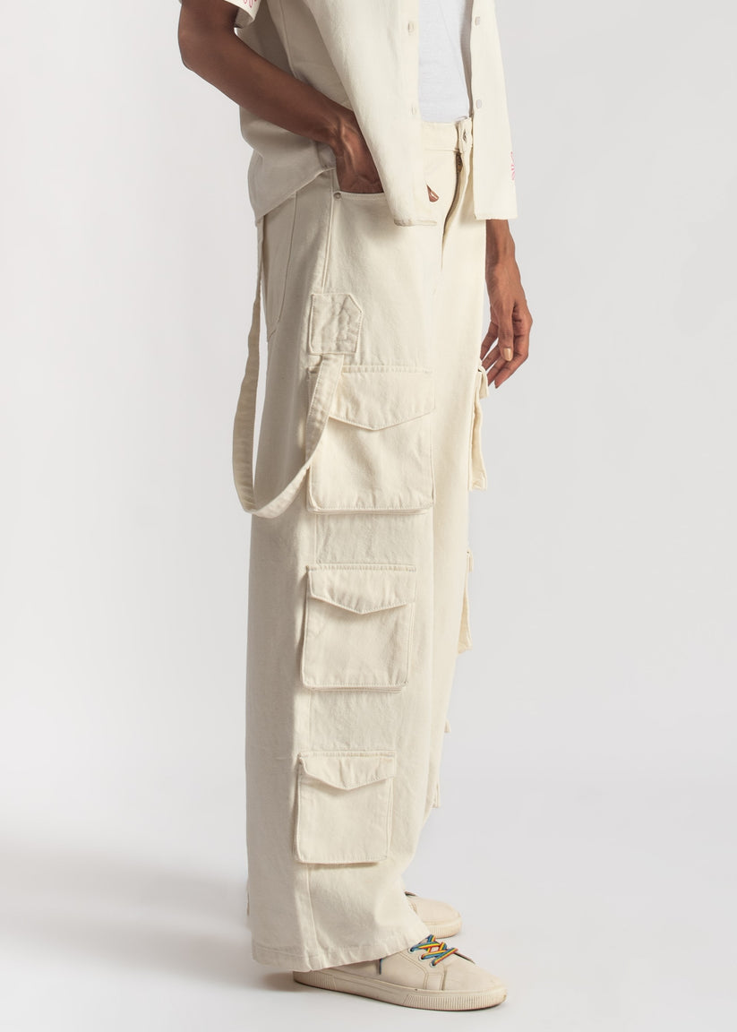 White Multi Pocket Cargo Jeans Women 