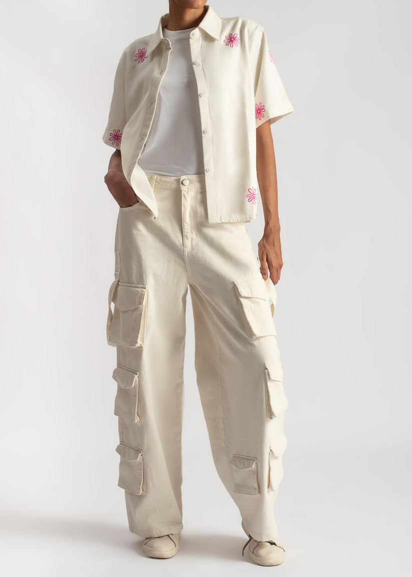 White Multi Pocket Cargo Jeans Women 