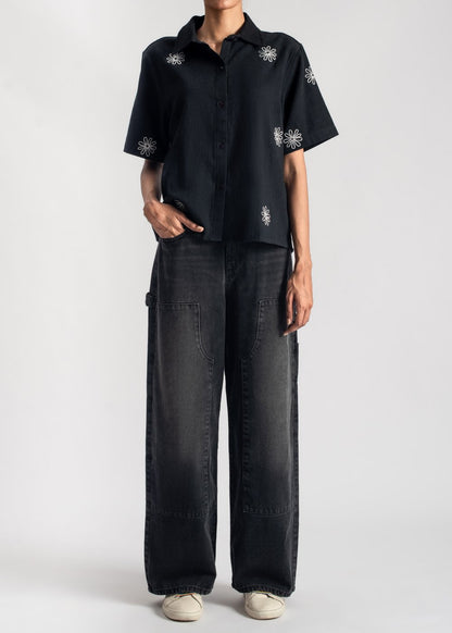 Women's Black Floral Boxy Shirt