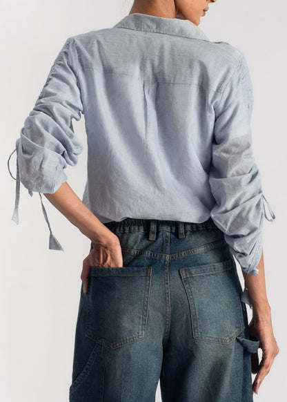 Women's Blue Shirt with Stringed Sleeves 