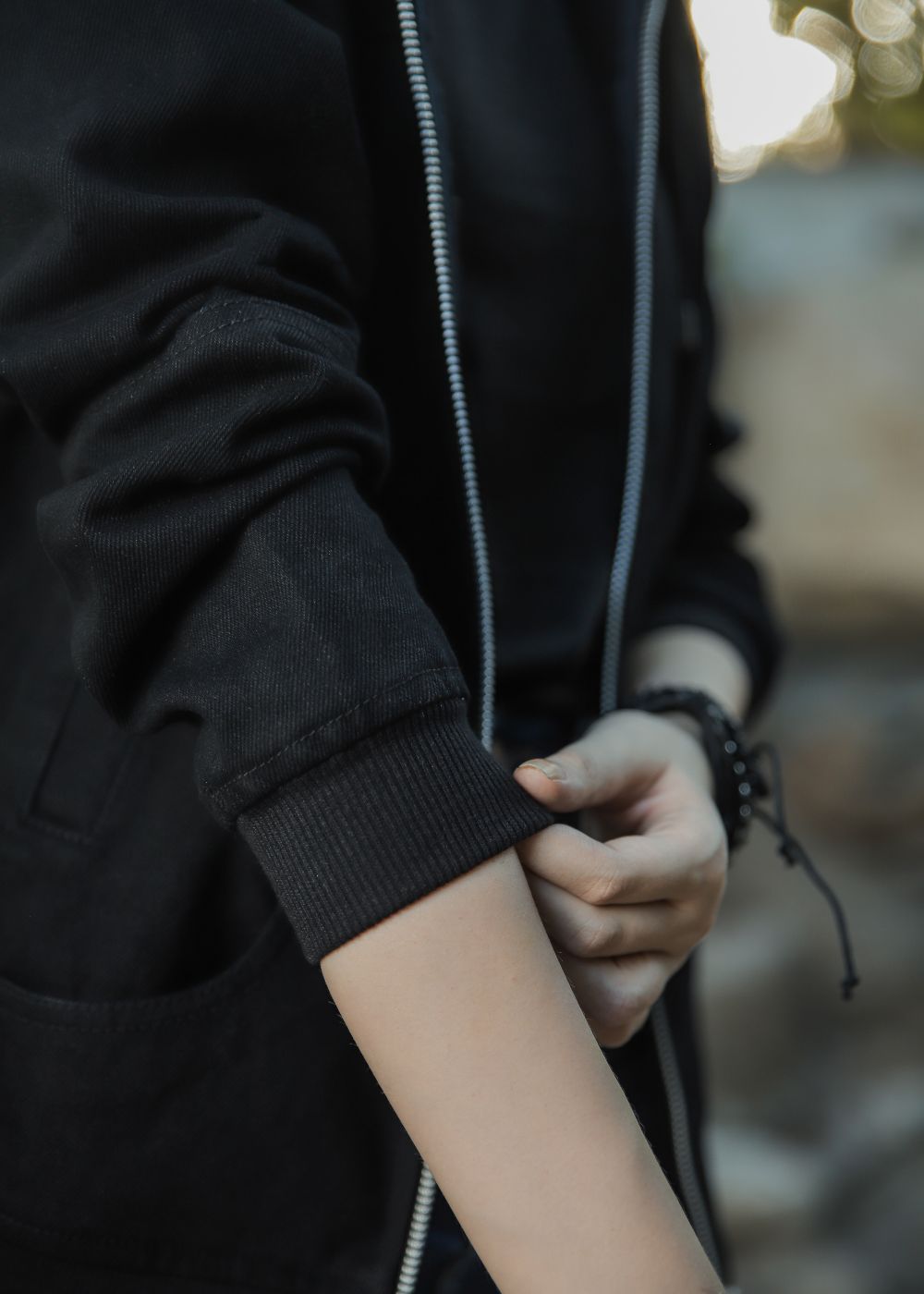 Women's Denim Hoodie in Black with Zipper
