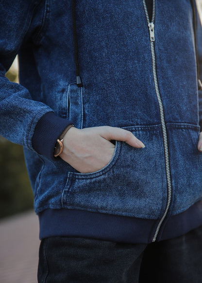 Women's Denim Hoodie in Blue with Zipper