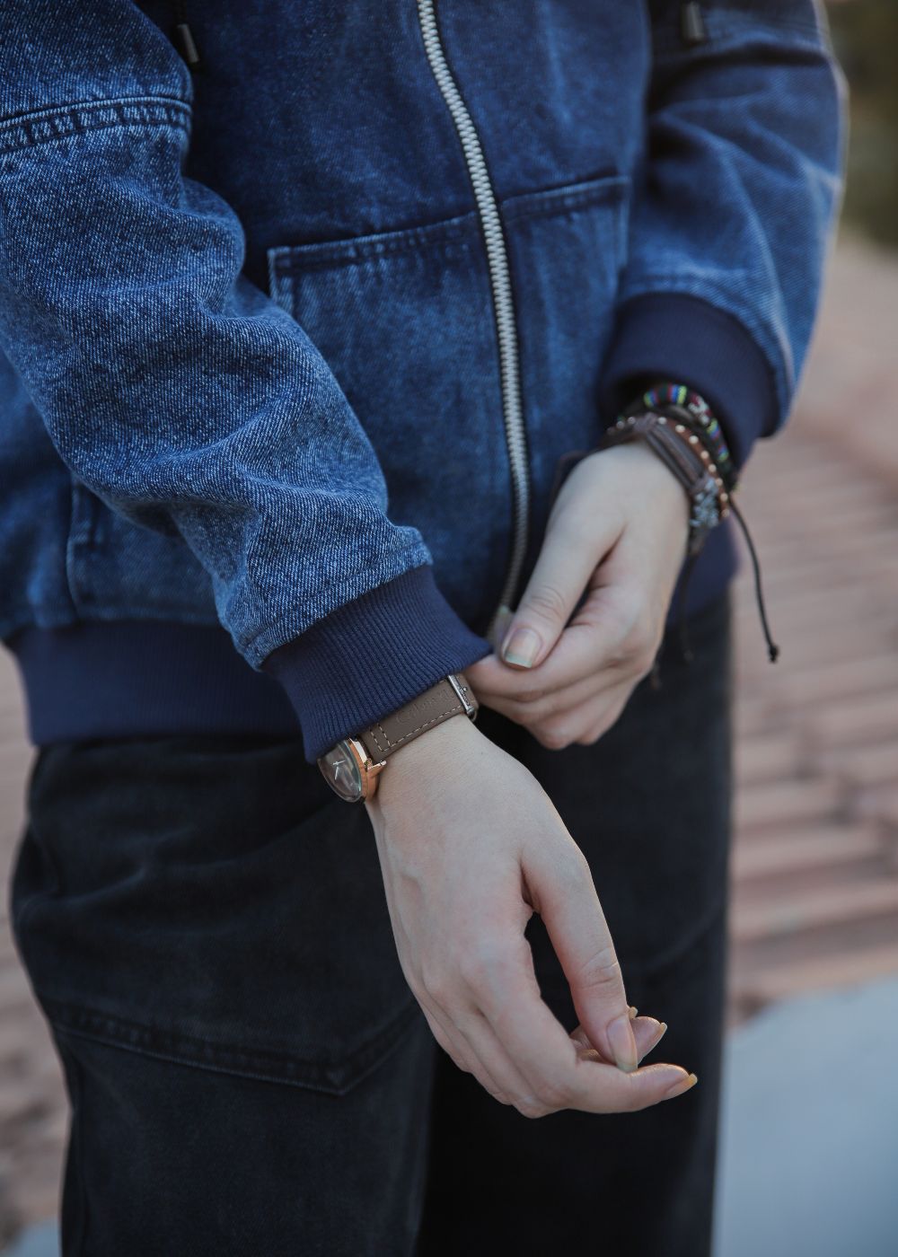 Women's Denim Hoodie in Blue with Zipper