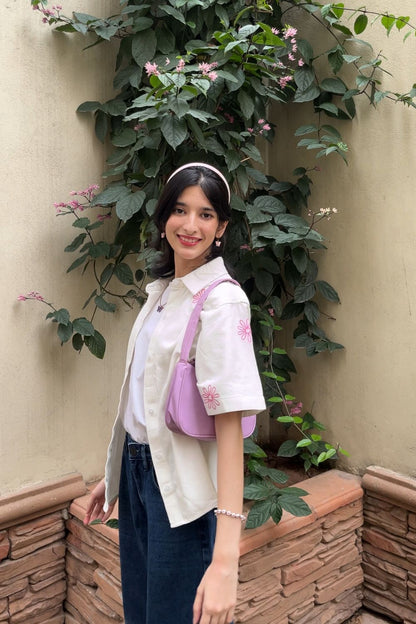 Women's Floral Boxy Shirt in Pink Featuring a Relaxed Boxy Fit