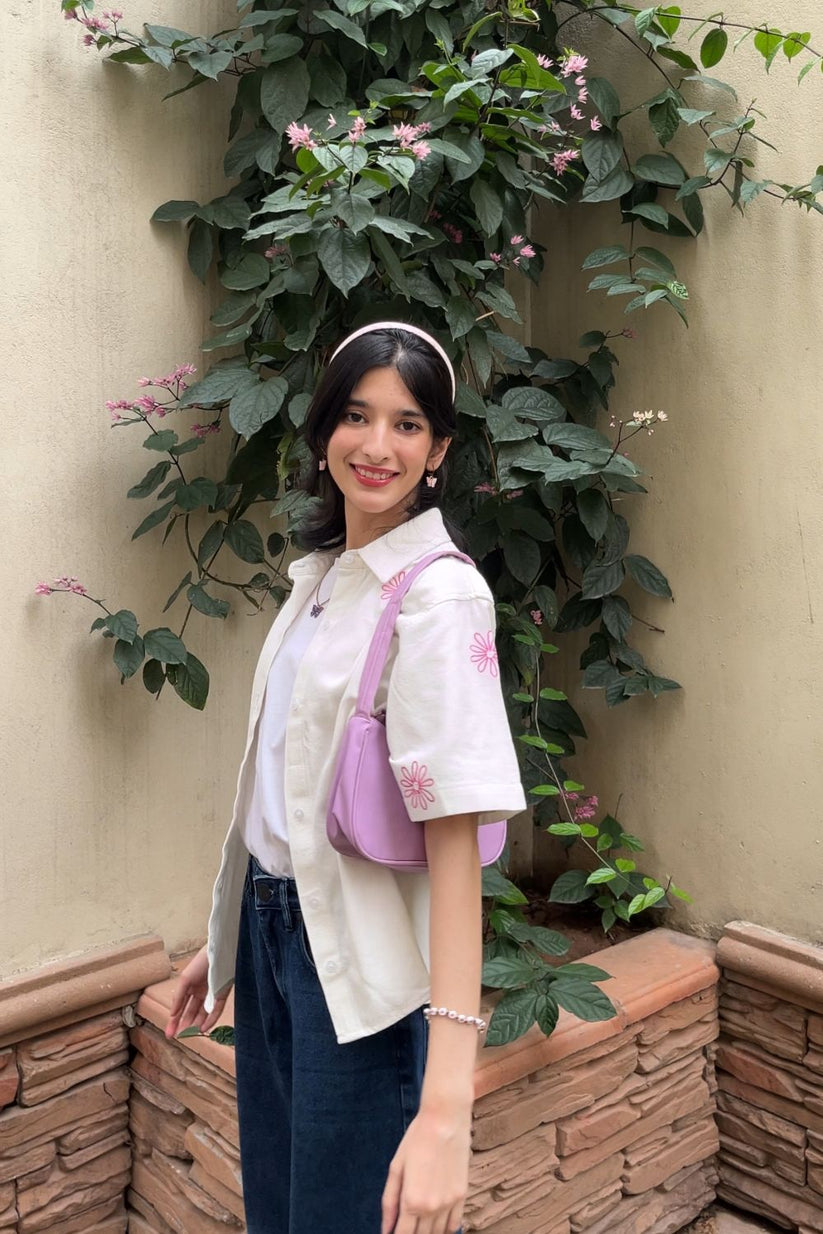 Women's Floral Boxy Shirt in Pink Featuring a Relaxed Boxy Fit