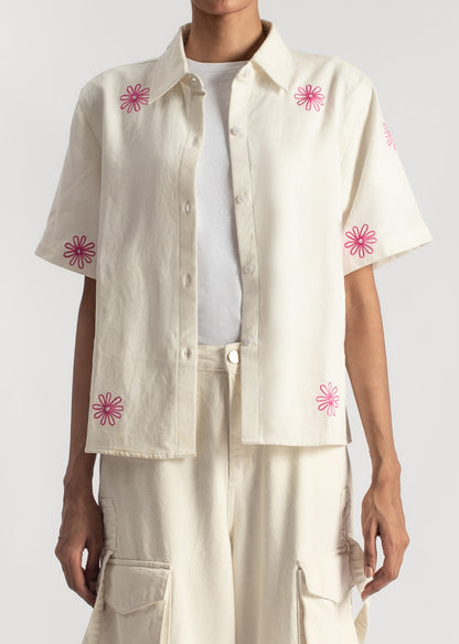 Women's Floral Boxy Shirt in Pink Featuring a Relaxed Boxy Fit