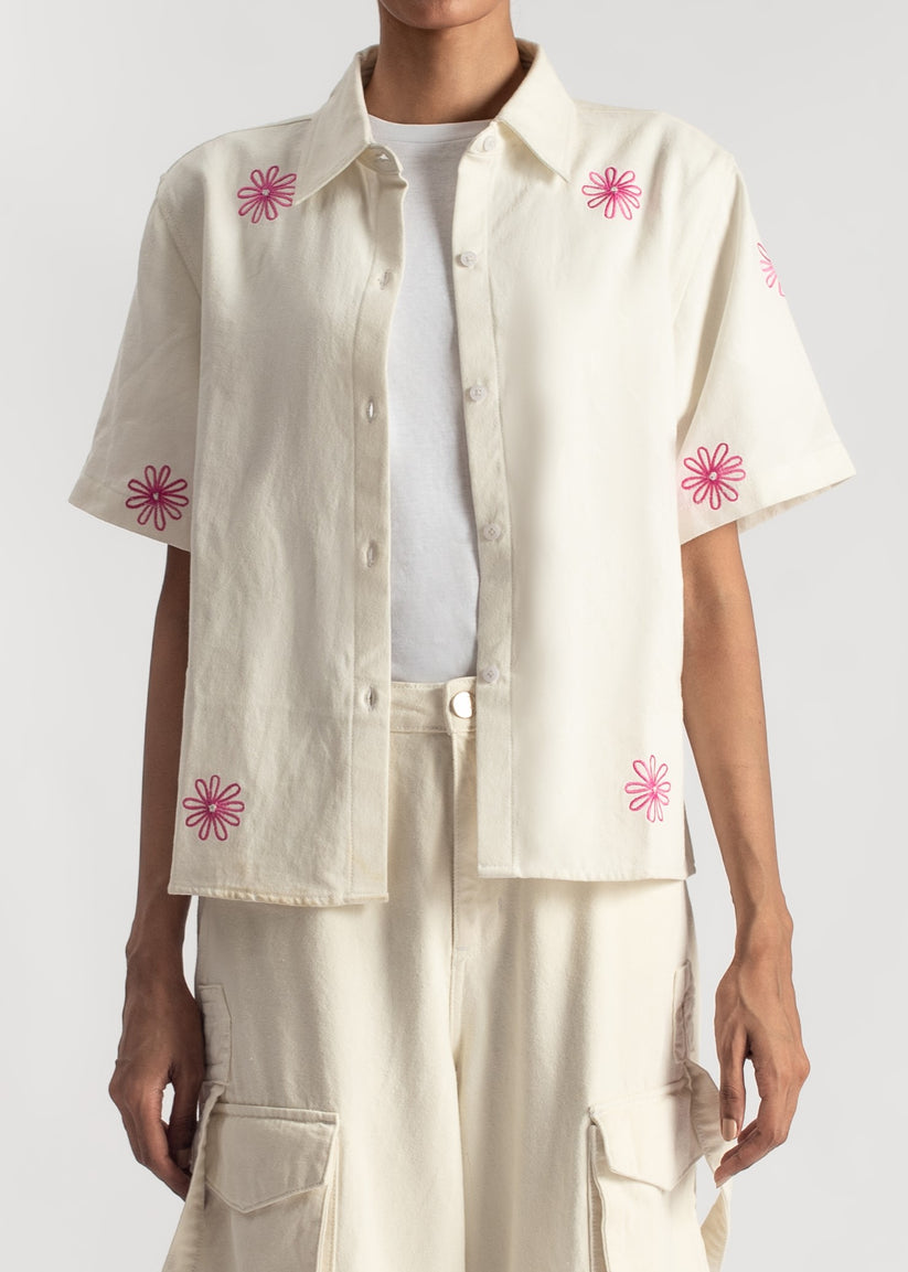 Women's Floral Boxy Shirt in Pink Featuring a Relaxed Boxy Fit