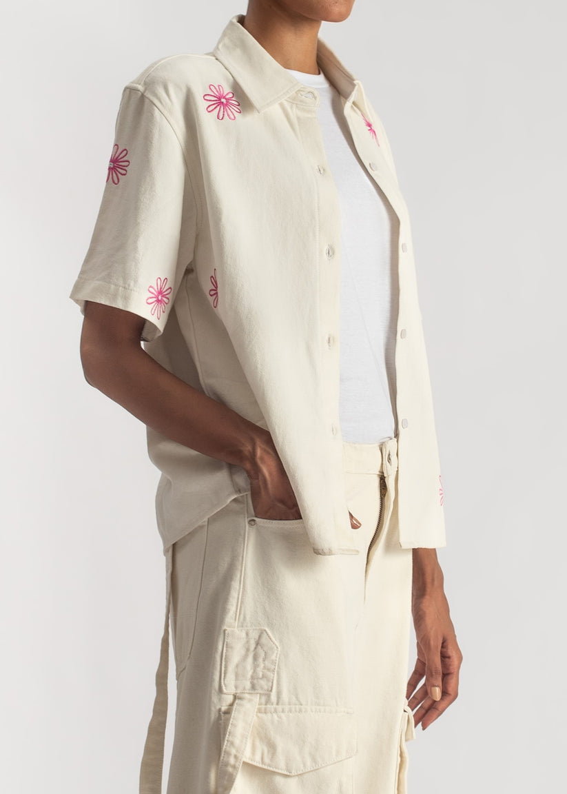 Women's Floral Boxy Shirt in Pink Featuring a Relaxed Boxy Fit