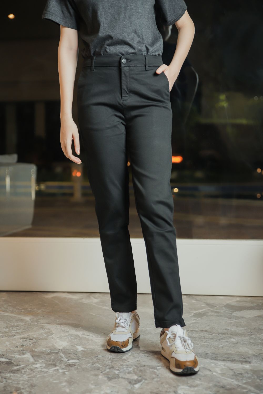 Women's Formal Jeans in Black Featuring a Slim Straight Fit Style