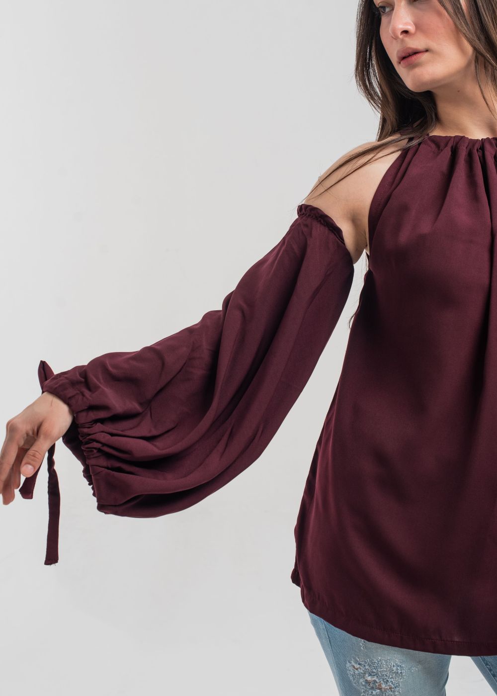 Women's Halter Top in Maroon with a Unique Straw String and Knot Detail